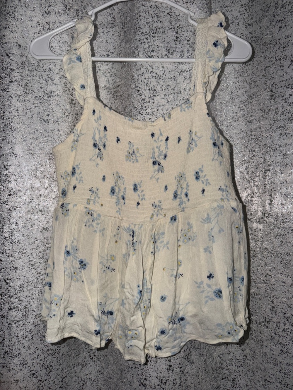 Blue Rain Cream Floral Ruffle Strap Camisole